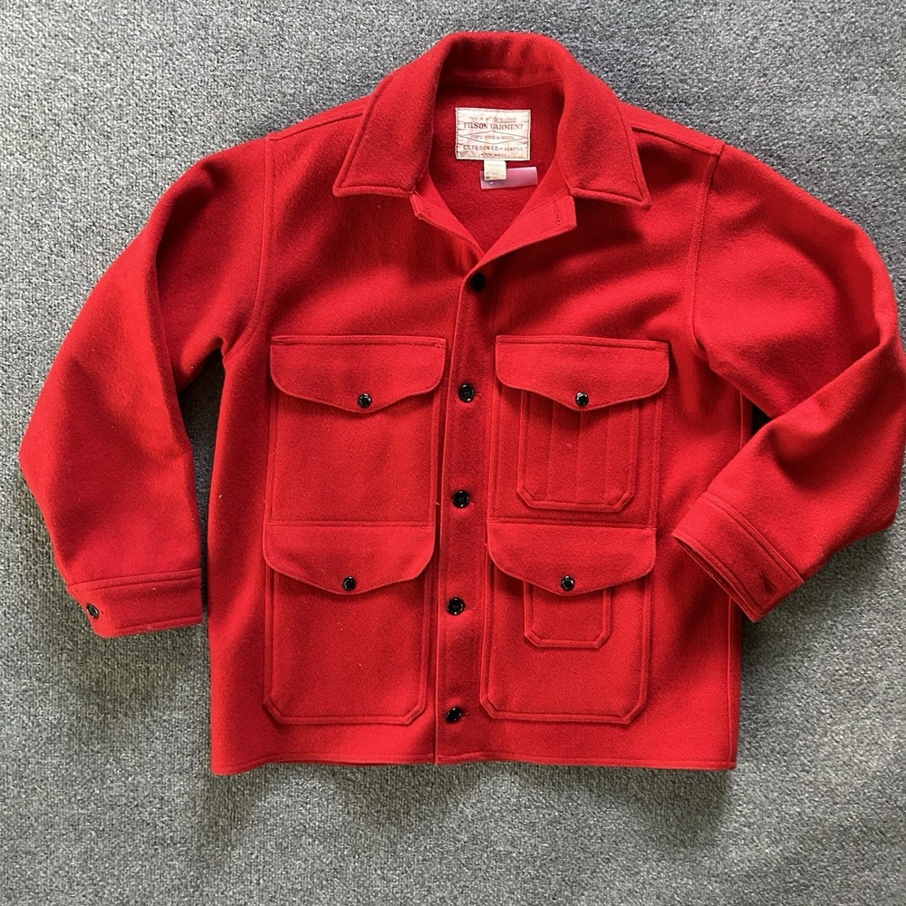 FILSON Jacket‎ Men's 42 Large MACKINAW CRUISER Red Wool Made USA Cabincore